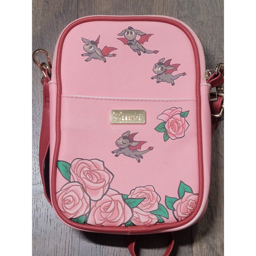 DreamWorks Shrek Pink Dronkey Dragon Crossbody Bag Rose Floral Faux Leather